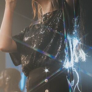 Black Sequin Short Sleeved Top